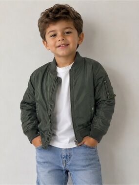 H&M 3-4 yr old olive green zippered pockets bomber jacket dark green